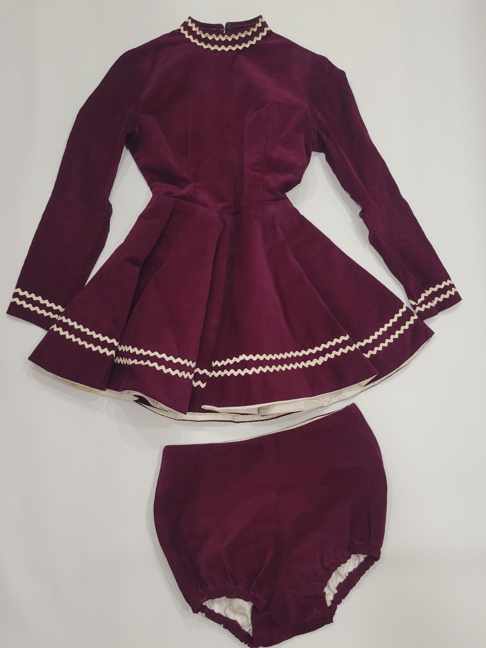 Vintage 1960s Handmade Maroon Velvet/Corduroy Performance Dress & Bloomers